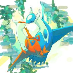 1boy 1girl animal_focus brother_and_sister claws closed_eyes closed_mouth dragon floating flying gen_3_pokemon happy highres keruasu0629 latias latios legendary_pokemon nintendo no_humans open_mouth pokemon pokemon_(creature) siblings smile wings
