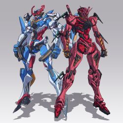 absurdres clenched_hands commentary_request gquuuuuux green_eyes gundam gundam_gquuuuuux highres ka_ki_o mecha mecha_focus mobile_suit no_humans purple_eyes red_gundam robot science_fiction standing v-fin weapon