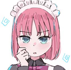 absurdres apron blue_eyes blush bow highres hisui_(tsukihime) kdoamber maid maid_apron maid_headdress red_bow red_hair spiral tsukihime