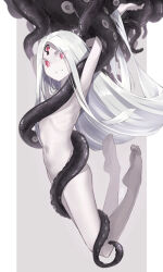 1girl abigail_williams_(fate) abigail_williams_(third_ascension)_(fate) absurdres alternate_eye_color alternate_hair_color armpits arms_behind_head arms_up bdsm blush bondage bound breasts colored_skin convenient_censoring corruption dark_persona eldritch_abomination fate/grand_order fate_(series) forehead grin highres keyhole long_hair looking_at_viewer navel nude official_alternate_eye_color official_alternate_hair_color parted_bangs possessed possession red_eyes restrained small_breasts smile solo tentacles thighs third_eye white_hair white_skin yog-sothoth yubeshi_(zecxl)