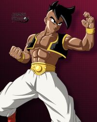1boy black_eyes black_hair dark-skinned_male dark_skin dragon_ball dragon_ball_gt fighting_stance highres martial_arts muscular muscular_male serious solo uub