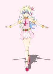 +_+ 00s 1girl cross-shaped_pupils dinyc female_focus flower hair_flower hair_ornament hairband highres legs long_hair multicolored_eyes nia_teppelin outstretched_arms shadow simple_background skirt solo spread_arms symbol-shaped_pupils tengen_toppa_gurren_lagann white_hair wrist_cuffs