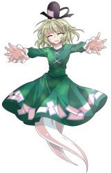 1girl alphes_(style) black_hat breasts closed_mouth commentary_request dairi dress frilled_sleeves frills full_body ghost ghost_tail green_dress green_hair hat highres japanese_clothes large_variant_set medium_hair open_mouth parody soga_no_tojiko solo style_parody tachi-e tate_eboshi tearing_up touhou transparent_background variant_set
