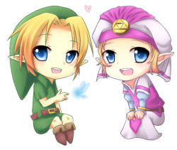 1boy 1girl bad_id bad_pixiv_id belt blonde_hair blue_eyes chibi hat heart link mashiron navi nintendo pointy_ears princess_zelda smile the_legend_of_zelda the_legend_of_zelda:_ocarina_of_time young_link young_zelda