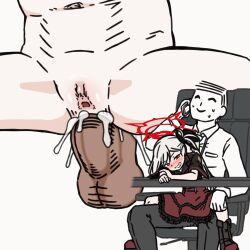 1boy 1girl anal animated animated_gif black_boots black_jacket blue_archive blush boots chair clothed_sex cum cum_in_ass cum_overflow doodle_sensei_(blue_archive) drifter_(jrft3475) grey_hair grin halo hetero jacket loli long_hair long_sleeves mutsuki_(blue_archive) on_chair penis pussy red_halo red_skirt sensei_(blue_archive) sex sitting skirt smile solo_focus testicles uncensored