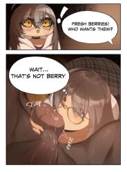 ! 1boy 1girl 2koma all_fours animated black_choker blush brown-framed_eyewear brown_hair caressing_testicles choker clueless collarbone comic cowboy_shot dark-skinned_male dark_skin english_text eyebrows eyelashes fingernails from_above glasses grey_skirt hair_between_eyes half-closed_eyes hetero hololive hololive_english hood hood_down hoodie interracial long_hair looking_at_penis looking_down nanashi_mumei okaimikey open_mouth oral owl_girl penis portrait pov pov_crotch rubyredva saliva skirt sound speech_bubble tagme testicle_sucking testicles thick_eyebrows uncensored very_dark_skin video virtual_youtuber white_hoodie yellow_eyes