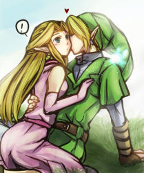 ! 1boy 1girl bad_id bad_pixiv_id blonde_hair blue_eyes earrings gloves hat hetero houhou_(black_lack) jewelry kiss link navi nintendo pointy_ears princess_zelda surprised suzuno_(kazahanasu) the_legend_of_zelda the_legend_of_zelda:_ocarina_of_time