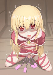 Rule 34 | 1boy, absurdres, anal, anal object insertion, arms behind back, bdsm, bell, blonde hair, blush, bondage, bound, bound arms, bound legs, bulge, christmas, clothes lift, crying, crying with eyes open, door, doorway, erection, erection under clothes, highres, indoors, kneeling, leg ribbon, long hair, looking at viewer, motion lines, nipples, object insertion, open mouth, penis, penis bondage, penis ribbon, red eyes, red ribbon, ribbon, ribbon bondage, sex toy, simple background, skirt, skirt lift, small penis, solo, solo focus, spread legs, sweat, sweatdrop, tearing up, tears, teeth, testicles, thigh ribbon, tongue, trap, twitching, vibrator, vibrator cord, vibrator in anus, vibrator under clothes, wooden floor, youkan8813