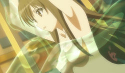 00s 1girl anime_screenshot black_hair breasts brown_eyes highres kotegawa_yui long_hair medium_breasts nipples nude slime stitched third-party_edit to_love-ru