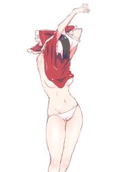 1girl absurdres breasts hakurei_reimu highres navel non_(z-art) simple_background tagme touhou underboob underwear undressing