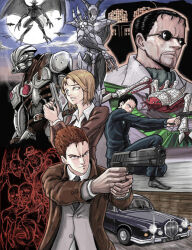 Rule 34 | 1girl, 3boys, black hair, blonde hair, brown hair, car, chariot (house of the dead), g (house of the dead), glasses, hangedman (house of the dead), hermit (house of the dead), house, house of the dead, janowipe, magician (house of the dead), mansion, moon, motor vehicle, multiple boys, roy curien, sega, sophie richards, thomas rogan, zombie