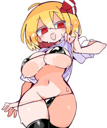 1girl blonde_hair breasts highres large_breasts massakasama red_eyes rumia simple_background solo touhou white_background