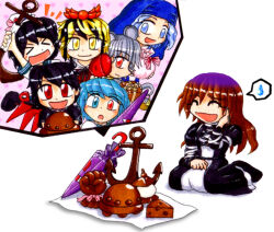 Rule 34 | &gt; &lt;, 6+girls, anchor, box, candy, cheese, chibi, chibi only, chocolate, clenched hand, closed eyes, food, gift, gift box, gradient hair, hijiri byakuren, holding, holding chocolate, holding food, holding gift, houjuu nue, kumoi ichirin, long hair, looking at viewer, mail (mail gell), multicolored hair, multiple girls, murasa minamitsu, nazrin, red eyes, sitting, smile, speech bubble, sweatdrop, tatara kogasa, toramaru shou, touhou, ufo, undefined fantastic object, valentine, wariza