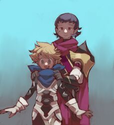 2boys armor bandana bandana_around_neck black_armor black_hair blonde_hair blue_bandana blue_eyes brothers fire_emblem fire_emblem_fates male_kana_(fire_emblem) mullet multiple_boys nintendo red_eyes siblings siegbert_(fire_emblem) stevensresolve