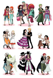 6+boys 6+girls bandana black_hair blonde_hair blue_hair blush cape closed_eyes cross cross_necklace crossed_arms cyborg dancing dracule_mihawk dress earrings eyewear_on_head farmer flower formal_clothes franky_(one_piece) frilled_dress frills gloves green_hair hair_flower hair_ornament hands_on_own_hips harpy hat heri_(azame) high_heels highres jacket jacket_on_shoulders jewelry katana kaya_(one_piece) laughing long_hair long_nose long_sideburns makino_(one_piece) marksman moda_(one_piece) monet_(one_piece) monkey_d._luffy monster_girl multiple_boys multiple_girls nami_(one_piece) nami_(one_piece)_(return_to_sabaody) necklace necktie nico_robin nico_robin_(fish-man_island) one_piece orange_hair perona pink_hair pirate portgas_d._ace princess purple_eyes red_hair roronoa_zoro sandals sanji_(one_piece) scar shanks_(one_piece) short_hair sideburns slingshot_(weapon) smile source_request standing suit sunglasses sword swordsman_(fgo516824681) tashigi trafalgar_law usopp viola_(one_piece) weapon winged_arms wings