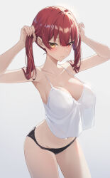 1girl breasts camisole cleavage heterochromia highres hololive houshou_marine large_breasts looking_at_viewer panties red_eyes red_hair reulem short_twintails smile solo twintails underwear virtual_youtuber yellow_eyes