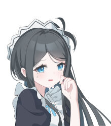 Rule 34 | 1girl, aris (blue archive), aris (maid) (blue archive), black hair, blue archive, blue eyes, blue ribbon, chinese commentary, commentary, crying, crying with eyes open, english commentary, frills, harutatsunoki, highres, long hair, looking at viewer, maid, mixed-language commentary, neck ribbon, official alternate costume, open mouth, ribbon, simple background, solo, tears, upper body, wavy mouth, white background, wiping tears