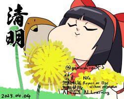 Rule 34 | 1girl, ainu clothes, artist name, black hair, chibi, closed eyes, dated, fingerless gloves, flower, gloves, hair ribbon, japanese text, long hair, mamahaha, nakoruru, ribbon, samurai spirits, smelling, smile, snk, the king of fighters, translation request