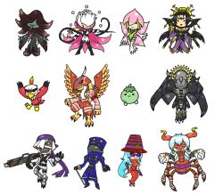 archnemon arthropod_girl bandages bandana belt blackwargreymon blue_hair demon demon_girl digimon digimon_(creature) fallen_angel garudamon glasses hat hawkmon horns insect_girl lilamon lilithmon long_hair mark_of_evil mask monster_boy monster_girl mummy mummy_boy mummymon oleamon pipimon rosemon rosemon_burst_mode spider_girl wings yellow_eyes