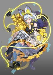 Rule 34 | 1girl, absurdres, animal ears, black leotard, blonde hair, breasts, checkered clothes, checkered legwear, checkered pillow, checkered thighhighs, cup, detached sleeves, diamond facial mark, duel monster, facial mark, frilled hairband, frills, hairband, highres, leotard, long sleeves, looking at viewer, maliss &lt;p&gt; dormouse, mouse ears, mouse girl, multicolored hair, purple eyes, red cucumber, see-through clothes, see-through skirt, see-through sleeves, short hair, skirt, solo, teacup, teapot, yellow pillow, yu-gi-oh!