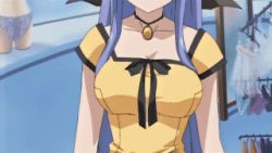 00s 1girl animated animated_gif anime_screenshot blue_hair blush bouncing_breasts bra breasts choker closed_eyes demon episode6 female_focus jewelry lace large_breasts lingerie long_hair lowres mirror nerine panties pendant pointy_ears shuffle! solo underwear