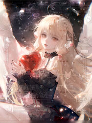 1girl absurdres aegyo_sal animal_ears black_dress black_ribbon blonde_hair blush bow brown_eyes bug butterfly chengzi_yucol chinese_commentary chobits commentary_request commission dress freya_(chobits) frills hair_tubes highres insect long_hair looking_at_viewer off-shoulder_dress off_shoulder painterly parted_lips persocom_(chobits) realistic red_bow ribbon robot_ears solo spoilers too_many_watermarks variant_set very_long_hair watermark