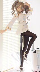 Rule 34 | ball jointed doll, doll, dress, high heels, highres, miniskirt, pantyhose, sailor dress, skirt, yellow eyes