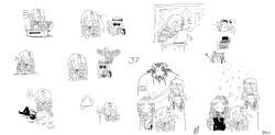 37_(reverse:1999) 6+girls 6_(reverse:1999) ? absurdres ancient_greek_clothes blush box chibi closed_eyes daku_k food greco-roman_clothes greyscale hat highres ice_cream in_box in_container lectern lilya_(reverse:1999) long_hair lying monochrome multiple_girls multiple_views newsboy_cap on_back regulus_(reverse:1999) reverse:1999 short_hair sonetto_(reverse:1999) sophia_(manus_vindictae)_(reverse:1999) sophia_(reverse:1999) speech_bubble spoken_question_mark sunglasses throwing triangle vertin_(reverse:1999) white_background