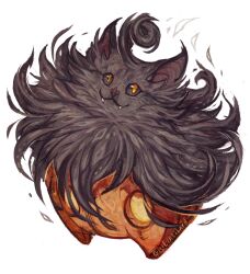 Rule 34 | :3, animal focus, black sclera, brown fur, cat, colored sclera, commentary, fangs, fluffy, gen 6 pokemon, giulialibard, highres, looking at viewer, nintendo, no humans, pokemon, pokemon (creature), pokemon focus, pumpkaboo, pumpkin, realistic, simple background, solo, yellow pupils