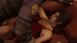 1boy 1girl 3d ada_wong animated anus asian ass audible_speech black_hair bottomless breasts capcom choker clothed_sex couch dress english_audio fucked_silly happy_sex hetero high_heels indoors interior interracial legs_up leon_s._kennedy looking_at_another medium_breasts moaning pantyhose penis police police_uniform red_dress resident_evil resident_evil_2 rule34fantasy sex sound tagme uncensored video video_game