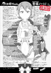 &gt;_&lt; 2girls anatomy android cable character_name chibi chibi_inset closed_mouth commentary_request dress_shirt expressionless feet_out_of_frame greyscale grid_background half-closed_eyes highres jacket joints looking_at_viewer mechabare missing_limb monochrome multiple_girls musical_note navel open_clothes open_jacket open_shirt open_skirt outside_border piston pleated_skirt pulley raised_eyebrows robot_ears robot_girl robot_joints screw seal_impression shirt short_hair skirt speaker spot_color spring_(object) straight-on tape thighhighs translation_request utane_oto utane_uta utau watayu_(actinotrocha)