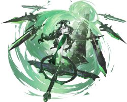 1girl absurdres arm_under_breasts artist_request aura azur_lane bare_arms bare_legs barefoot black_hair black_nails bracelet breasts character_request cleavage closed_mouth collarbone colored_skin covered_navel crossed_arms curly_hair dress drill_hair floating floating_hair floating_object floating_weapon full_body glowing green_dress green_eyes hair_between_eyes hair_ornament hand_on_own_arm hand_on_own_chin hand_on_own_face hand_up headgear highres huge_weapon jewelry large_breasts legs long_dress long_hair looking_at_viewer machinery nail_polish no_panties non-web_source official_art pale_skin pelvic_curtain pointy_ears rigging side_slit sidelocks simple_background siren_(azur_lane) sleeveless sleeveless_dress solo standing strapless strapless_dress tassel thighs toenail_polish toenails transparent_background twin_drills very_long_hair wavy_hair weapon white_skin wind