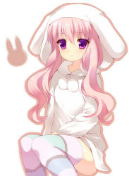 10s 1girl animal_ears female_focus hat long_hair mayachi_(amuriya) pink_hair purple_eyes rabbit_ears sitting solo tantei_opera_milky_holmes thighhighs tooyama_saku