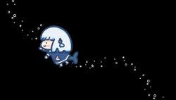 air_bubble black_background bubble chibi fins fish_tail gawr_gura gawr_gura_(1st_costume) hair_ornament hololive hololive_english shark_hair_ornament shark_tail short_hair simple_background smol_gura sparkle sutee_c swimming tail white_hair