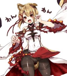 1girl 218 animal_ears bad_id bad_pixiv_id black_pantyhose blonde_hair crotch_seam detached_sleeves dog_ears dog_tail erune granblue_fantasy japanese_clothes no_panties open_mouth orange_eyes pantyhose pelvic_curtain rope shimenawa short_hair sketch tail vajra_(granblue_fantasy)