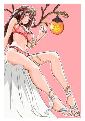 1girl barefoot blue_eyes blush bra brown_hair chappu_(chapillust) feet highres long_hair looking_at_viewer monster_strike nectar_(monster_strike) panties toes underwear