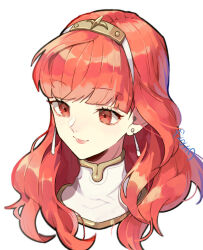 1girl celica_(fire_emblem) choker earrings fire_emblem headshot highres jewelry long_hair nintendo orange_eyes orange_hair red_eyes red_hair solo tiara white_choker yachimata_1205