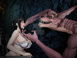 1girl bikini breasts claws cleavage demon final_fantasy final_fantasy_vii final_fantasy_vii_rebirth final_fantasy_vii_remake flower frilled_bikini frilled_bikini_top frills hair_flower hair_ornament highres monster official_alternate_costume official_alternate_hairstyle panty_straps possessed scooby-doo_(2002) sharp_teeth swimsuit teeth tifa_lockhart tifa_lockhart_(shining_spirit) toned toned_female umbra_callistis white_bikini
