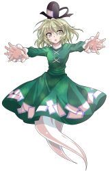 1girl alphes_(style) black_hat breasts commentary_request dairi dress frilled_sleeves frills full_body ghost ghost_tail green_dress green_eyes green_hair hat highres japanese_clothes large_variant_set looking_at_viewer medium_hair open_mouth parody parted_lips smile soga_no_tojiko solo style_parody sweatdrop tachi-e tate_eboshi touhou transparent_background variant_set