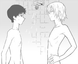 2boys animated animated_gif blush greyscale ikari_shinji male_focus monochrome multiple_boys nagisa_kaworu neon_genesis_evangelion parody showering soap yaoi
