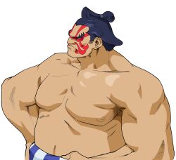 1boy bengus chonmage e._honda facepaint game_cg hand_on_own_hip highres loincloth looking_to_the_side male_focus muscular muscular_male non-web_source official_art open_mouth scowl sideways_glance solo street_fighter street_fighter_zero_(series) sumo thick_eyebrows topknot v-shaped_eyebrows white_background