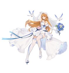 1girl 2others aqua_flower aqua_rose artist_request beak bird bird_tail bird_wings black_choker blonde_hair blue_ribbon bouquet braid breasts choker claws closed_mouth collarbone colored_shoe_soles dress dress_ribbon elbow_gloves eyelashes final_gear flower flower_dress flying french_braid full_body garter_straps gloves gradient_tail gradient_wings high_heels highres holding holding_bouquet holding_veil lace lace-trimmed_thighhighs lace_trim large_breasts leg_up long_hair looking_at_viewer mole mole_under_mouth morgan_helin_(final_gear) mouth_hold multicolored_wings multiple_others official_art pink_flower red_eyes ribbon rose see-through_clothes see-through_thighhighs see-through_veil sidelocks simple_background smile solo strapless strapless_dress tachi-e tail thighhighs third-party_source transparent_background two-tone_wings veil very_long_hair wedding wedding_dress white_bird white_dress white_garter_straps white_gloves white_thighhighs white_veil wings