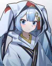 Rule 34 | 1girl, blue eyes, blunt bangs, chihaya (clothing), commentary request, eyeshadow, fortissimo, hair ornament, hatsune miku, highres, hood, hood up, hooded kimono, japanese clothes, kimono, looking at viewer, looking to the side, makeup, musical note, musical note hair ornament, myuga66666, red eyeshadow, solo, twintails, upper body, vocaloid, white kimono, yuki miku, yuki miku (2018)