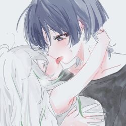 1boy 1girl 52601i age_difference ahoge alternate_costume arm_around_neck black_eyes black_hair black_shirt blunt_ends closed_eyes collarbone colored_eyelashes contemporary couple drooling eyeliner eyeshadow fingernails french_kiss genshin_impact green_hair hair_down hand_on_another&#039;s_chest hetero kiss kiss_focus loli long_hair looking_at_another loose_hair_strand makeup multicolored_hair nahida_(genshin_impact) red_eyeliner saliva scaramouche_(genshin_impact) shirt sleeveless sleeveless_shirt streaked_hair sweat tongue tongue_out white_background white_eyelashes white_hair white_shirt