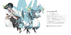 1girl black_headwear bow bowtie character_profile creatures_(company) crossover evolutionary_line fakemon frilled_skirt frills frog game_freak gloves hat hinanawi_tenshi looking_at_viewer nintendo pelvic_curtain pokemon red_eyes sharp_teeth sheath sheathed shirt shoes short_sleeves siirakannu skirt sword teeth touhou translation_request weapon white_shirt