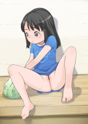 1girl artist_request barefoot blush bottomless breasts censored cleft_of_venus feet female_focus flat_chest full_body highres j7w loli no_panties pointless_censoring pussy sitting small_breasts solo tagme