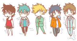Rule 34 | 5boys, :&gt;, bad id, bad pixiv id, black hair, blonde hair, blue eyes, blush stickers, brown hair, chibi, closed eyes, date seiji, food, hair over one eye, hashiba touma, hiro (minorstar), hood, hoodie, jacket, male focus, mouri shin, mouth hold, multiple boys, open mouth, pajamas, popsicle, ronin warriors, sanada ryou, shue rei fuan, simple background, sunrise (company), yoroiden samurai troopers
