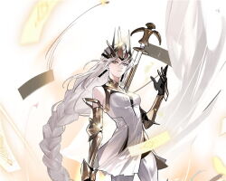 1girl angry breasts female_focus long_hair queen_(tubian_yingxiong) shirt to_be_hero_x to_be_hero white_background white_hair white_shirt yellow_eyes