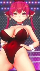 1girl 3d animated breasts dancing heterochromia hololive houshou_marine large_breasts leotard mithras_custom playboy_bunny red_hair swaying_breasts tagme video