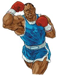 1boy balrog_(street_fighter) black_hair boxing_gloves boxing_shorts capcom capcom_vs_snk_2 crazy_eyes dark-skinned_male dark_skin game_cg highres lazy_eye male_focus muscular muscular_male nishimura_kinu non-web_source official_art short_hair shorts solo street_fighter teeth third-party_source veins veiny_arms veiny_thighs white_background
